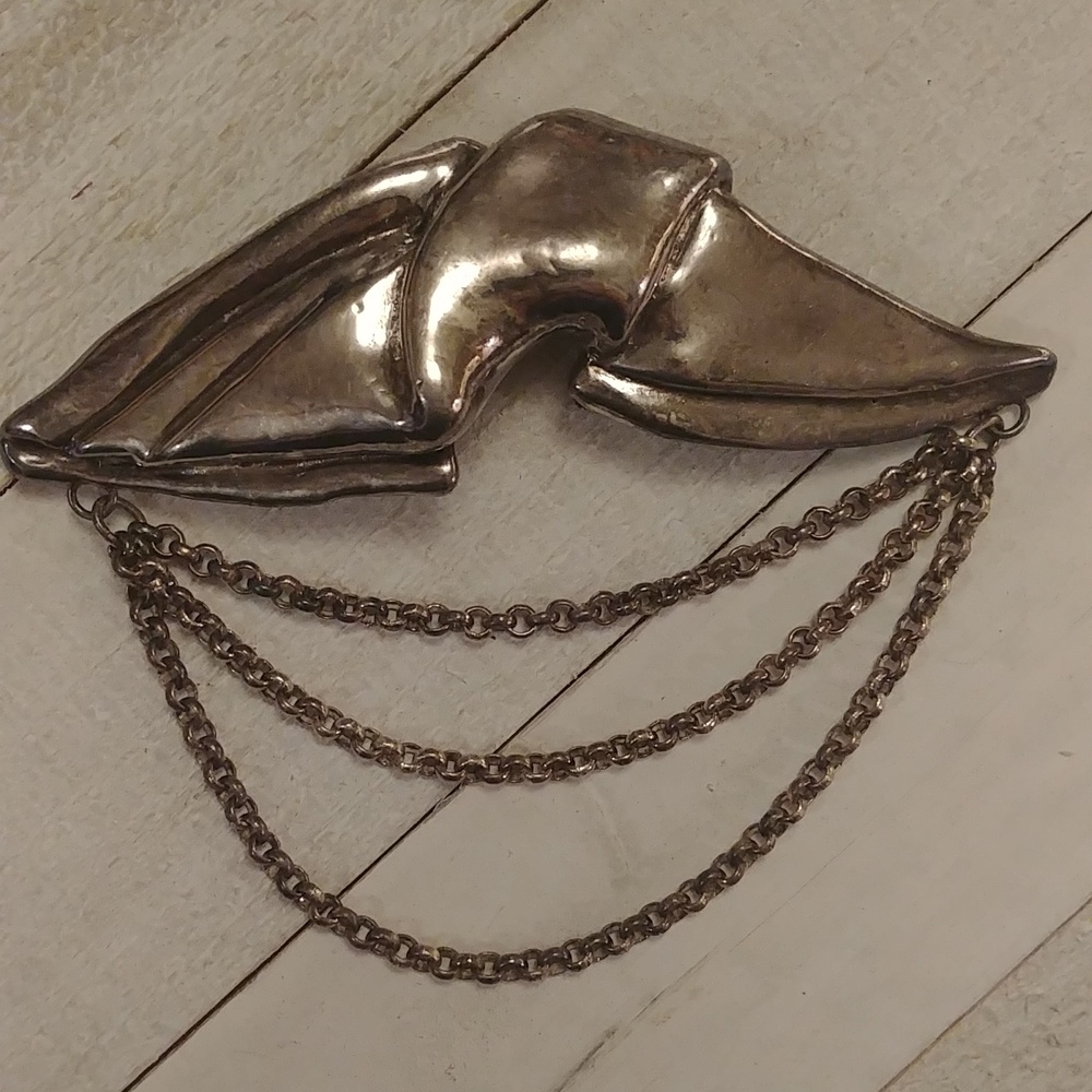 Vintage 80's Style Brooch w. Pendant Loop and Chain Detail